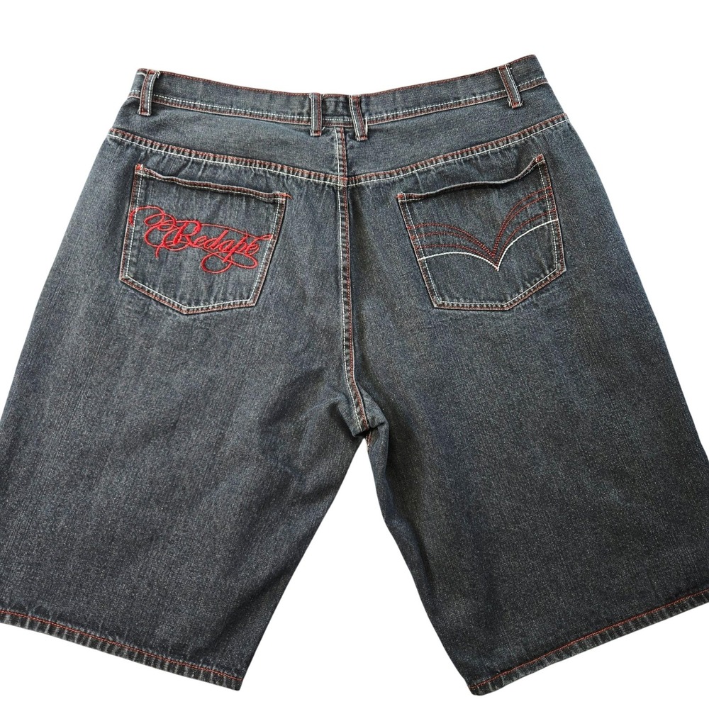 Red Ape Shorts Mens 48 Y2K 90s Vintage Charcoal Denim Baggy Embroidered 11in